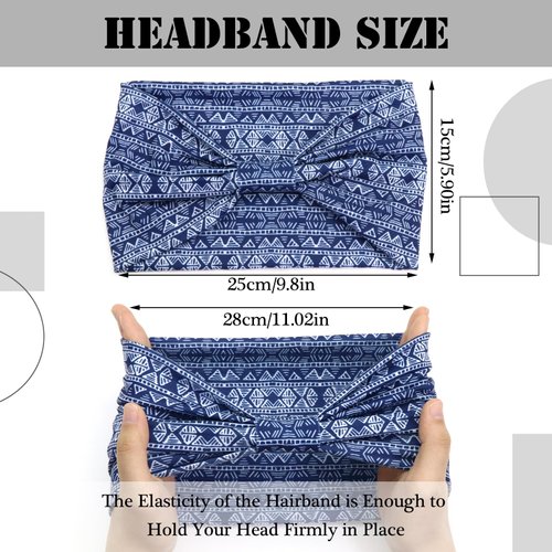 SAWINDA Boho Headbands Wide knotted Hair Bands Vintage Printing Bandeau Stretchy Non-slip Cotton Headband Sport Yoga Hair Accessories for Women and Girls (Pack of 3)