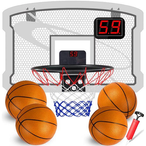 TEUVO Indoor Basketball Hoop for Kids & Adults Over The Door Mini Basketball Hoop with Electronic Scoreboard 4 Balls for Room Mini Hoop Sport Game Toys Gifts for 5 6 7 8 9 10 11 12 Year Old Boys Teens