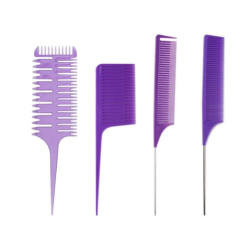 Hair Styling Comb,Highlighting Professional Styling Comb Metal Rat Tail Teasing Comb Dyeing Comb Foiling Comb for Home Hairstylist Barber Styling Weaving (4 Pcs Purple)