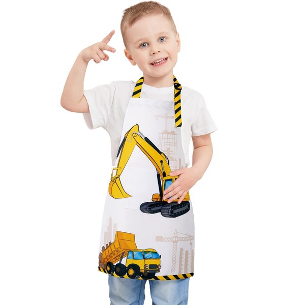 WERNNSAI Kids Aprons for Boys - Truck Toddler Apron for Kids Paint Art Smock Waterproof Cooking Baking Painting Gardening Artist Chef Apron for Kids Age 2-5 Years