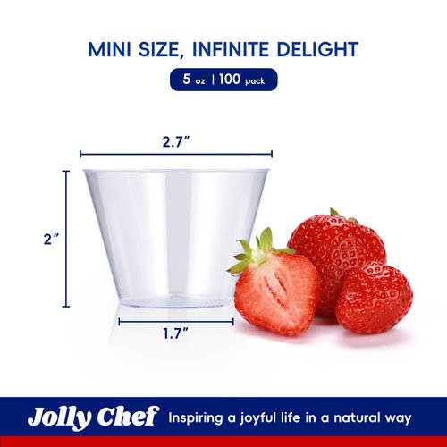 JOLLY CHEF 5 oz 100 Pack Small Clear Disposable Cups, Disposable Plastic Shot Glasses for Parties, Plastic Cocktail Glasses, Wedding Tumblers, Perfect for Halloween Thanksgiving Christmas