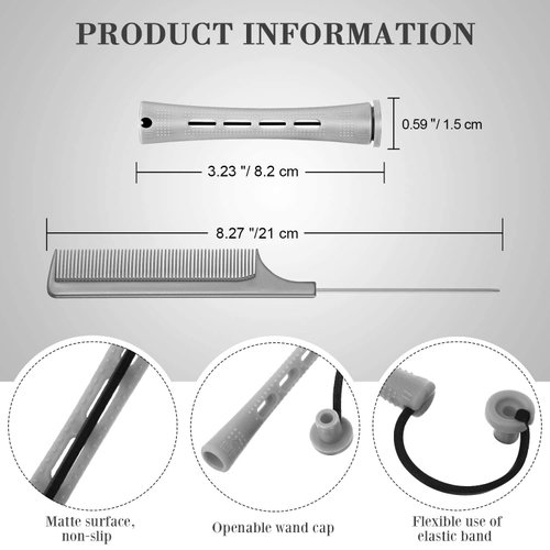 36 Pieces Cold Wave Rod Hair Perm Rods Hair Rollers Perming Rods Curlers with Steel Rat Tail Comb for Hairdressing Styling (Gray, 0.59 Inch)