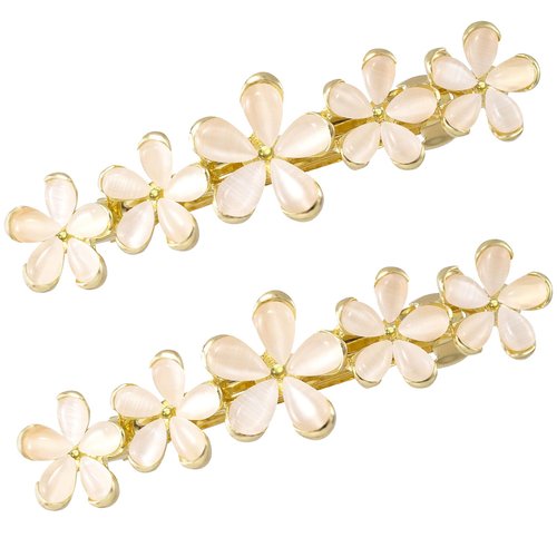 HINZIC 2 Pcs 2.64inch Flower Opal Hair Clips Gold Sparkly Wedding Barrettes Fancy Hair Pins Valentines Wedding Prom Engagement Birthday Decorative Accessories for Women Girls Thick Fine Hair