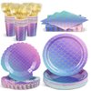 Blushtier 120 Pcs Mermaid Party Supplies Mermaids Themed Decorations Under the Sea Disposable Dinnerware Set Includes Plates Napkins Cups Fork for Birthday Party, Serves 24 Guests