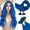 RUNATURE U Tip Hair Extensions Human Hair Blue Utips Straight Hair Extensions Hot Fusion Nail Tip Hair Extensions Remy U Tips Extensions Real Hair 25g 25 Strands 18 Inch