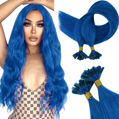 RUNATURE U Tip Hair Extensions Human Hair Blue Utips Straight Hair Extensions Hot Fusion Nail Tip Hair Extensions Remy U Tips Extensions Real Hair 25g 25 Strands 18 Inch
