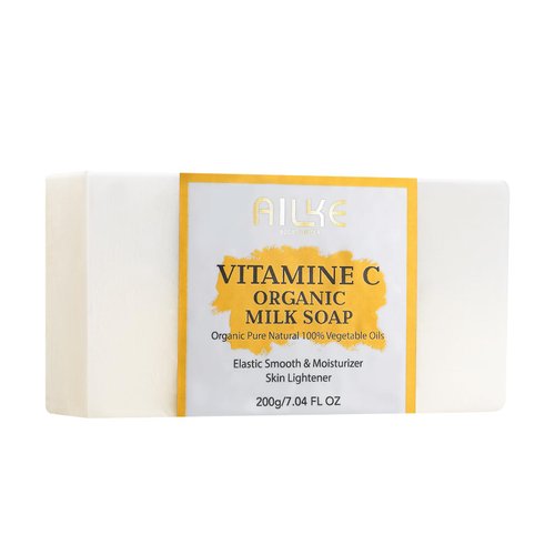 AILKE Vitamin C Organic Milk Soap Bar, Reduce Wrinkles, Anti-Aging, Smooth & Soften Skin, All-Natural, Handmade Soap for All Skin Types, 7oz (Pack of 1)