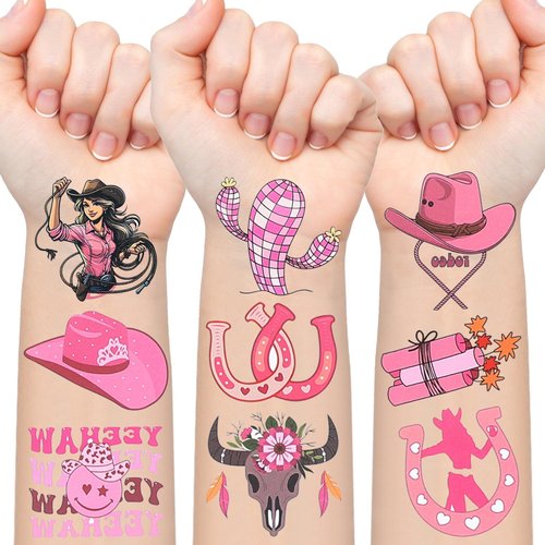 Cowgirl Temporary Tattoos - 10 Sheets Western Birthday Party Stickers | Rodeo Cowgirl Bachelorette Birthday Party Favors Decorations, Country Theme Party Supplies, Baby Shower