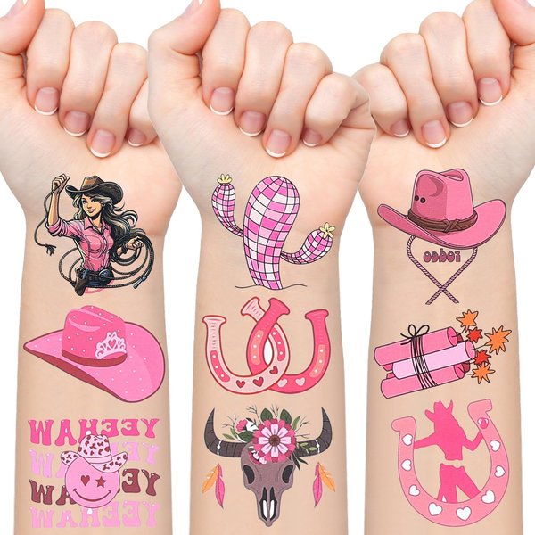 Cowgirl Temporary Tattoos - 10 Sheets Western Birthday Party Stickers | Rodeo Cowgirl Bachelorette Birthday Party Favors Decorations, Country Theme Party Supplies, Baby Shower