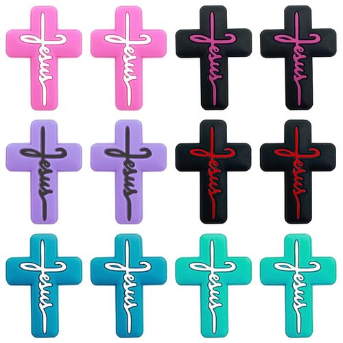 12Pcs Silicone Cross Beads Silicone Focal Beads Mix Color Cross Shaped Beads Focal Beads for Pens Flat Loose Spacer Beads for Keychain Making Bracelet Necklace DIY Pen Beads