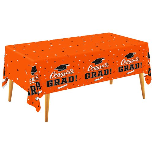 Graduation Party Decorations, Gongrats Grad Tablecover for Graduation Party Supplies, 3 pcs Orange Table Cloths, 54"x108"