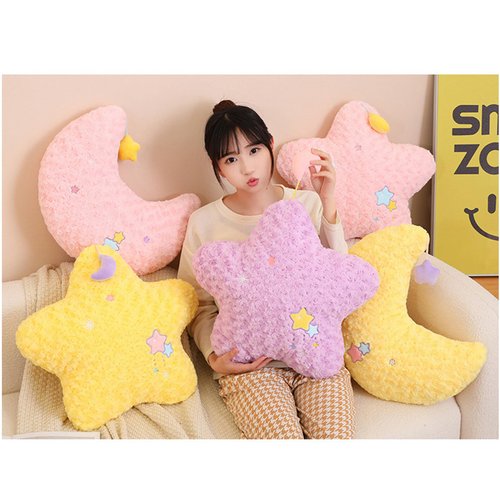 Goylmc Star Plush Pillow, Star Stuffed Toy Hanging a Moon, Home Decoration Christmas Birthday Gift for Kids Adults (17.7inch)