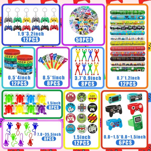 BANBALLON Video Game Party Favors Video Game Theme Keychain Stickers Chest Badge Bracelet Ring for Level Up Party Birthday Party Classroom Rewards Supplies (Multicolor)