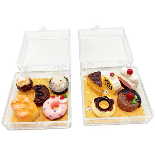 PRETTYLIFE 12Pieces Miniature Dollhouse Food Kit Cute 1:12 Mini Cakes Donuts Toast Dessert Kitchen Scene Accessories Micro Landscape Decoration with Acrylic Storage Box