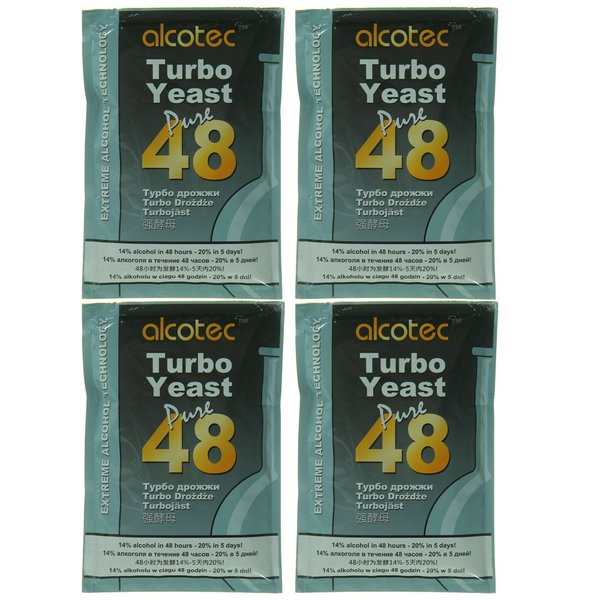 Alcotec 48 Hour Turbo Yeast | Brewers Yeast Powder| Wine Yeast for Wine Making | Dry Yeast | nutritional yeast | (4 Packs)