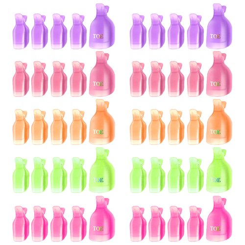 TEUVO 50Pcs Toe Polish Remover Clips Nail Soak Off Clips Set for Fingernails and Toenails, Toe Gel Remover Clips for Acrylic Gel UV Polish, Professional Salon and Personal Use, Multicolor