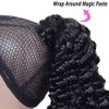 Seelaak Long Curly Magic Paste Wrap Around Ponytail Human Hair Extensions 100% Real Remy Hair Ponytails Human Hair Extensions for Women Natural Black (16 Inch, 125g)