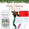 TULOBI Christmas Press on Nails Medium Coffin Fake Nails with Christmas Tree Designs Glitter Glue on Nails Xmas Design Green and Red Stripes Full Cover False Nails Artificial Acrylic Nails 24pcs