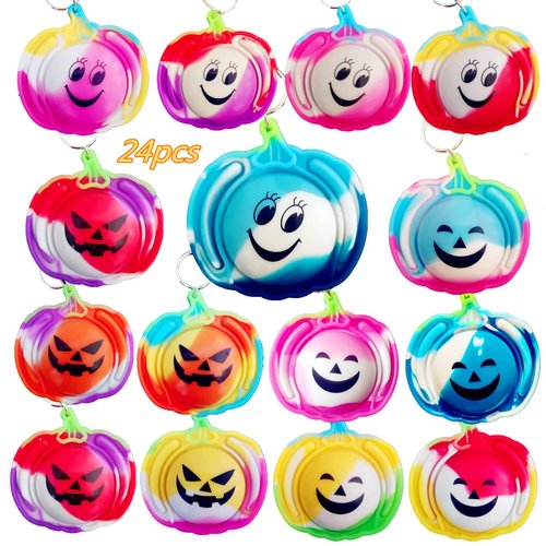 HOZKEAP 24 Packs Bulk Halloween Pumpkin Fidget Bubble Mini Pop keychain，Small Birthday Party Favors Supplies and Student Prizes Gifts
