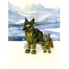 Articulated Wolf 3D Printed Wolf Toy, Mother and Child Wolf Fidget Toy, 2 pcs Articulated Fidget Toy 3D Printed Gift for Him, Executive Desk Toy, Home Decor (Black and Dark Gold)