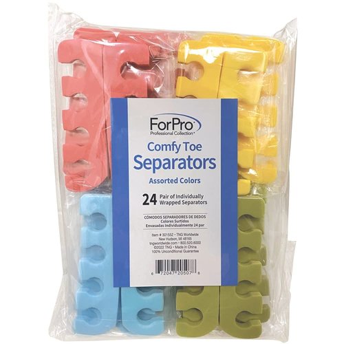 ForPro Professional Collection Comfy Toe Separators, Assorted Colors, Luxurious Foam Pedicure Toe Separators, Individually Wrapped, 24-Pairs