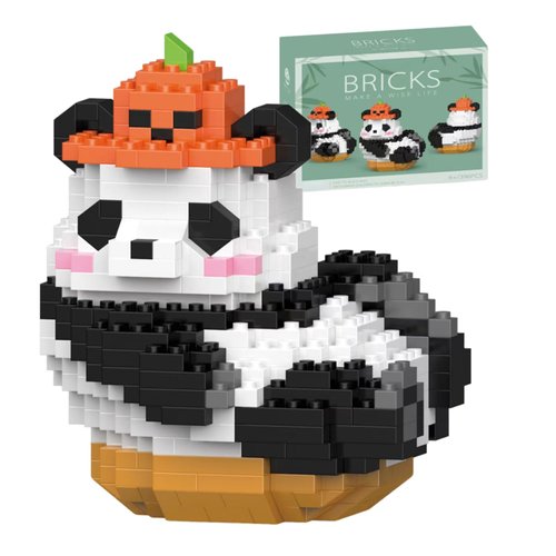 WULOBOOI Mini Building Blocks Animal Sets-Pumpkin Panda,Party Favors-Cute Panda Toys Micro Building Sets for Adults, 396 Pieces Small Carnival Prizes for Boys Girls 8-12 14