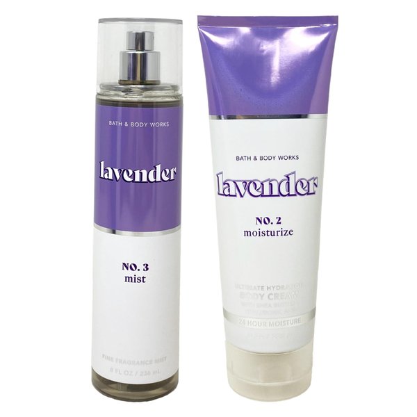 Generic Bath and Body Work LAVENDER Fragrance Mist and Body Cream Gift Set - Full Size, Purple