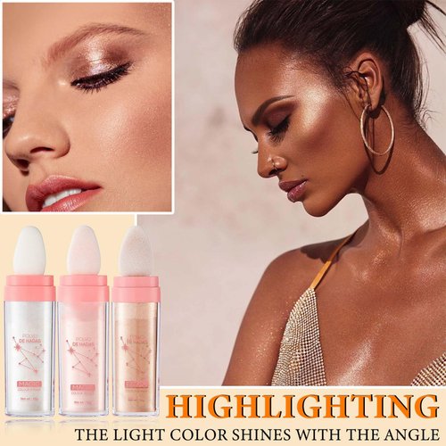 3 Pcs Polvo De Hadas,Fairy Hightlighter Stick Face Blusher Patting Polvo De Hadas Powder Highlighter Makeup,Natural Body Brightens Three-dimensional Body Glitter Stick