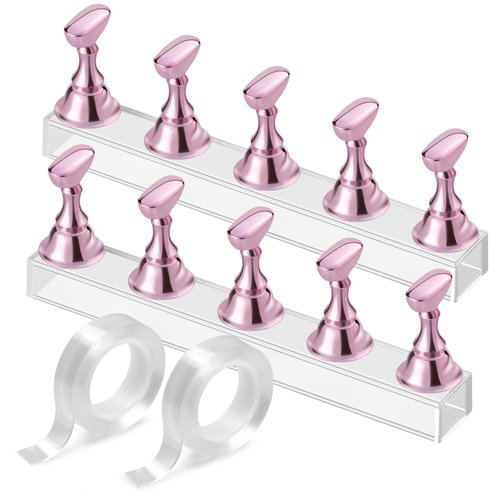 Etercycle Nail Stand Acrylic Nail Art Display Stand Practice Nail Holder for Painting Nails Magnetic Practice Stands with Double-sided Tape For Home DIY Salon Supplies (Pink)