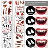 4Pairs Vampire Teeth+6 Sheets Oversized Fake Tattoos,Halloween Vampire Cosplay set Vampire Fangs Bloody Wound Temporary Tattoo for Women Men Kids Halloween Party Cosplay