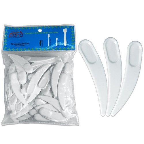 PANA Curved Boomerang Disposable Plastic Cosmetic Spatula for Mixing and Sampling Makeup, Skincare, Creams, Lotions, and Masks (White, 1 Pack)