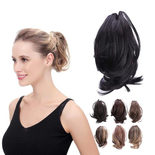 JUVABUN Claw Clip Wavy Ponytail Extension 7" -Black| Hair Extension Clips | Ponytail Extension Human Hair | Wavy Hair Extensions | Washable Realistic And Synthetic |Black