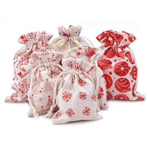 Set of 24 Christmas Burlap Gift Pouches with Drawstring,Jewelry Candy Bag Little Gifts Bags for W...