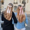 VOBOBE 4PCS Hair Bows for Women Girls, White Pink Satin Tassel Hair Ribbon Bowknot Hair Clips Barrettes for Girl with Small Long Tail Hair Accessories (White+Pink)