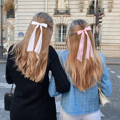 VOBOBE 4PCS Hair Bows for Women Girls, White Pink Satin Tassel Hair Ribbon Bowknot Hair Clips Barrettes for Girl with Small Long Tail Hair Accessories (White+Pink)