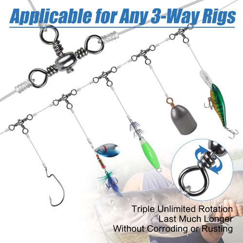 AGOOL 3 Way Swivels Fishing Tackle, 50/100pcs Crossline Barrel Swivel 3 Way Rigs T-Shape Three Way Swivels Fishing Tackle Connector for Catfish Rig Surf Fishing Rig