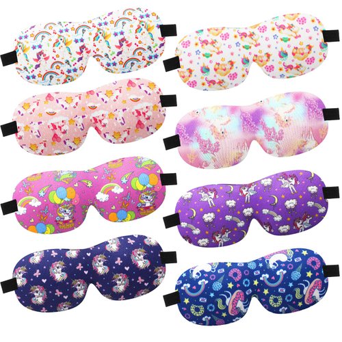 Foaincore 8 Pcs Unicorn Sleep Masks Cute Sleeping Masks for Kids 3D Contoured Eye Mask with Adjustable Strap Kids Sleep Eye Covers for Girls Travel Nap Sleep Lunch Break(Unicorn)
