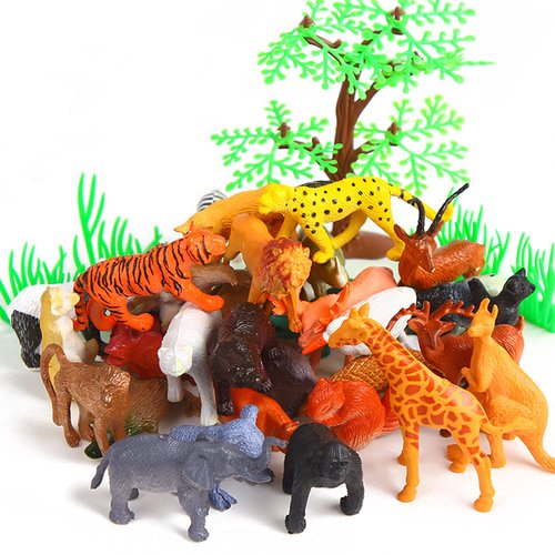 LOMIMOS 53Pcs Mini Jungle Animal Figures Toy,Assorted Miniature Realistic Animal Figurines Model Cake Topper Decoration for Children Kid Birthday Christmas Educational Learning Party
