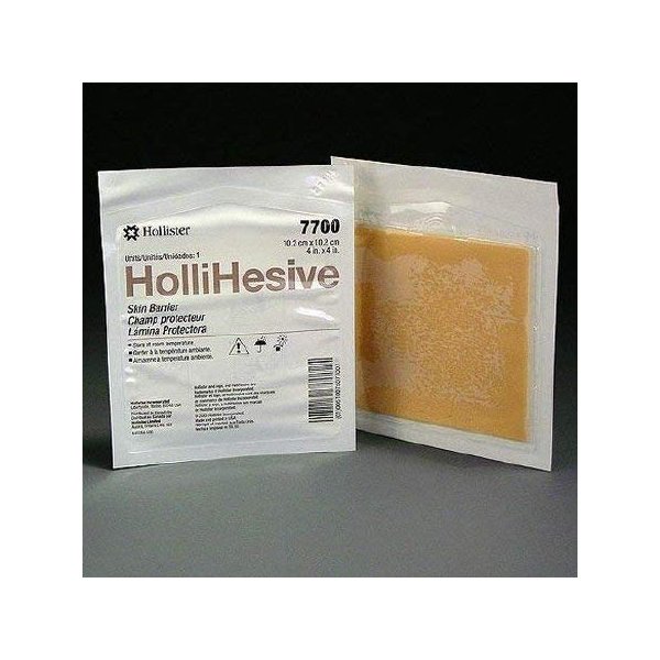 Hollihesive Ostomy Barrier, Trim to Fit, Standard Wear Regular Adhesion, Without Tape Universal Size Flange Not Coded Hydrocolloid Up to 3-1/2 Inch Stoma 4 X 4 Inch, 7700 - Box of 5
