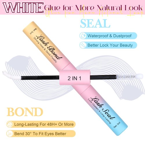 Lash Bond and Seal Lash Glue for Eyelash Clusters Glue Waterproof Long Lasting White Lash Glue 2 in 1 Lash Clusters Glue Eyelash Extension Glue DIY at Home by Zegaine