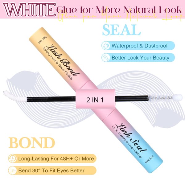 Lash Bond and Seal Lash Glue for Eyelash Clusters Glue Waterproof Long Lasting White Lash Glue 2 in 1 Lash Clusters Glue Eyelash Extension Glue DIY at Home by Zegaine