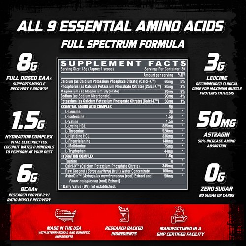 Nutrex Research EAA Hydration | EAAs + BCAA Powder | Muscle Recovery, Strength, Muscle Building, Endurance | 8G Essential Amino Acids + Electrolytes | Strawberry Watermelon 30 Serving