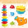 Water Table Toys for Toddlers 1-3, 16PCS Bath Toys for Babies 6-12 Months wtih Floating Boats, Stacking Cups, Shark Water Can & Marine Animal Silicone Toys, Pool Beach Toys Idea Gift for Boys Girls