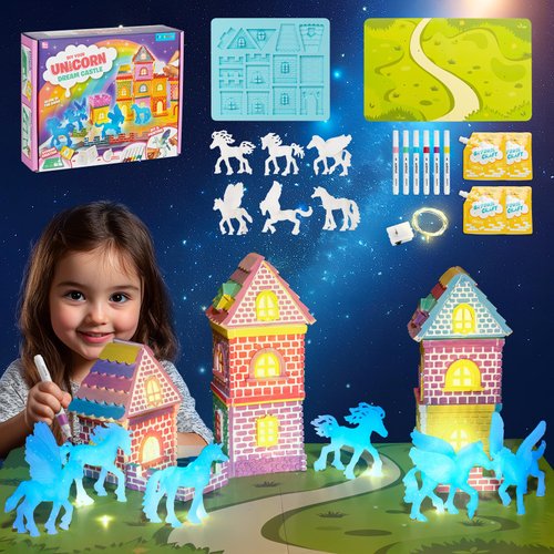 DIY Glow in The Dark Unicorn Castle for Kids - Gypsum Art Set with LED Lights - Ideal Crafts for Girls 8-12, Arts and Crafts for Kids 4-6, Art Set for Kids 6-8, Arts and Crafts Kids 5-7