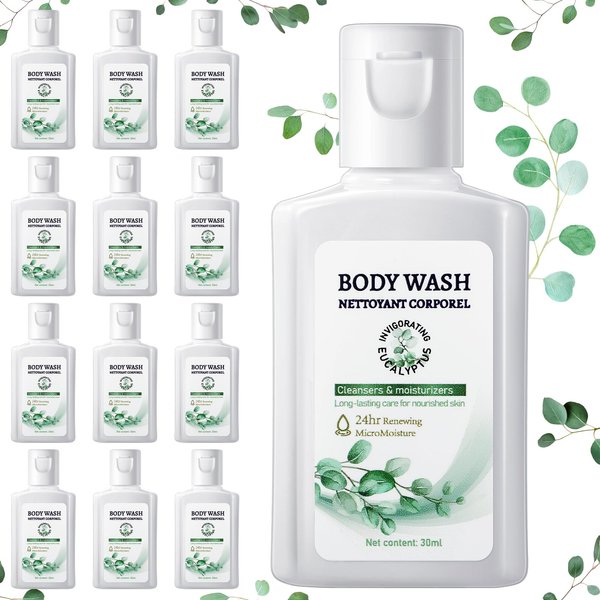 Swiffen 12 Pack Travel Size Body Wash Bulk 1 oz Mini Moisturizing Body Wash for Women Men Coworker Birthday Christmas Mothers Day Teacher Nurse Gift(Eucalyptus)