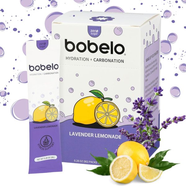 Bobelo Self Carbonating Hydration Packets, Lavender Lemonade, 30 Pack, Sparkling Water & Soda Alternative, Sugar Free Electrolytes Powder Packets, Water Enhancer Drink Mix, Low Calorie, Keto Friendly