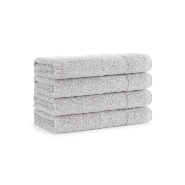 Aston & Arden Aegean Terry Hand Towels - (Set of 4) Ringspun Turkish Cotton Thick and Soft Absorbent Luxury Hotel and Spa Bathroom Towel, 600 GSM, 18 x 32 in, Light Grey