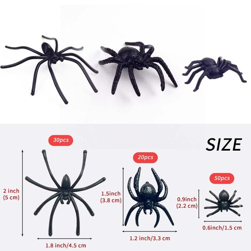 KOMIDK 100 Pieces Plastic Spider 3 Sizes Spider Toys Black Fake Spiders Fake Spider for Halloween Prank Props Home Party Decorations