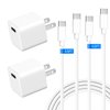20W USB C Wall Charger Block for Android Google Pixel 9/8/8 Pro/7/7a/7 Pro/6 Pro, Galaxy S24, iPhone 15 Pro Max, [2 Pack] PD Type-C Port Compact Cube Fast Charging Power Mini Adapter + 2 x 6FT Cable