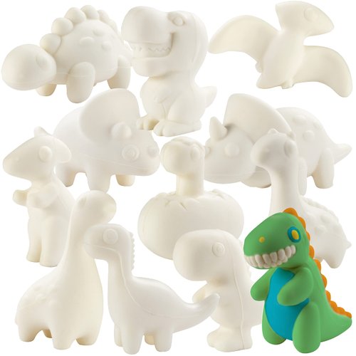 DIY Party Craft Kit Jumbo Dino Squishies (12 Different Dinosaurs) Value Pack-White Kawaii Scented Slow Rising Squishy Toys, Scented Stress Relief, Kids Classroom, Birthday Party Activity Gift (4"-6")